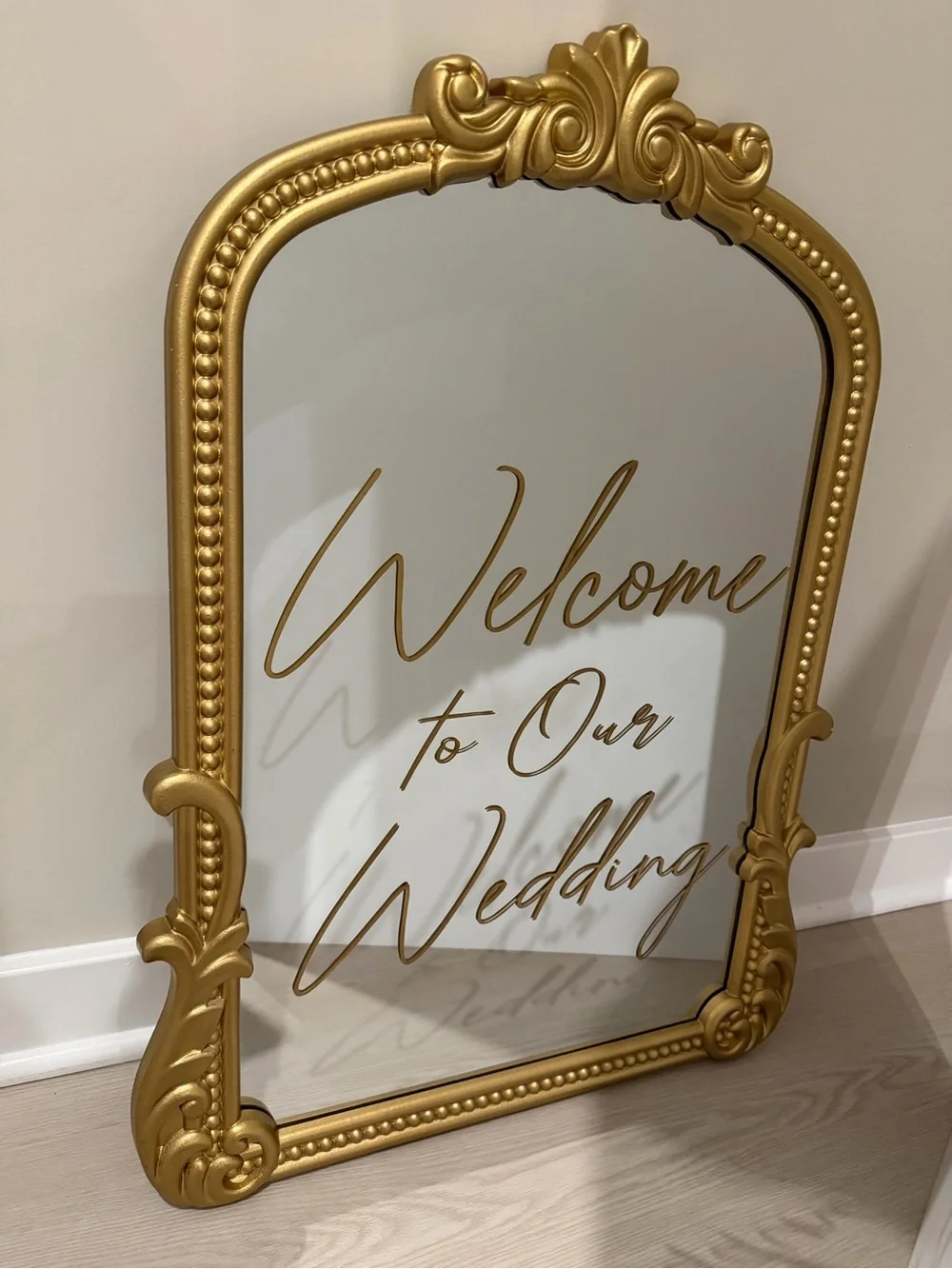 Gold Framed 'Welcome to Our Wedding' Mirror Sign